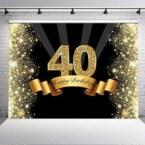 Mutlu 40th Doğum Günü Zemin 7X5FT Altın ve Siyah 40th Doğum Günü Fotoğraf Arka Plan Altın Glitter Fotoğraf Stüdyosu