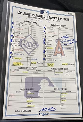 Mike Trout Oyunu Kullanılmış İmzalı 7/6/16 Angels @ Rays Kadro Kartı MLB Holo HR MVP-MLB Oyunu Kullanılmış Kadro Kartları