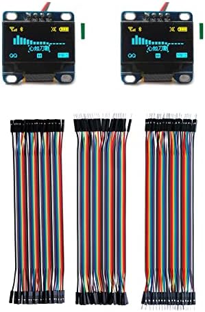 DIYmall 2 adet 0.96 inç Mavi ve Sarı I2c IIC Seri 128x64 OLED LCD Modülü + 120 adet 20 cm Dupont Tel Şerit Kablolar