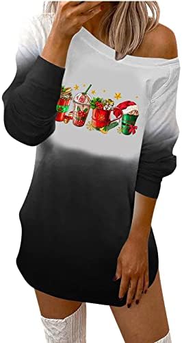 Oplxuo Batik Gömlek Elbise Kadınlar için Çirkin Noel Baskı Uzun Kollu Tunik Elbiseler Noel Grafik Rahat Degrade Mini