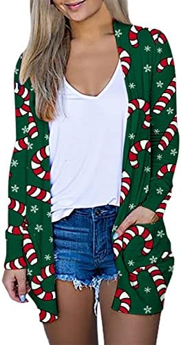 Dnurı kadın Noel Sevimli Baskı Hırka Hafif Açık Ön uzun kollu kılıf Up Noel Üstleri Giyim Güz için