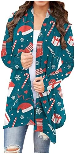 Kadın Noel Hırka Ceket Noel Örgü Gömlek Uzun Kollu Açık Ön Giyim Örme Kazak Gevşek Tatil Üst