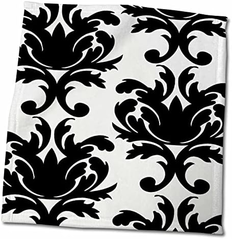 3dRose Büyük Zarif Siyah Beyaz Şam Desen Tasarımı - Havlular (twl-116425-3)