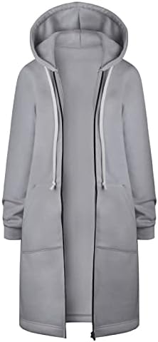 Kadın Artı Boyutu Rahat fermuarlı kapüşonlu kıyafet Düz Renk Uzun Tunik Tişörtü Polar Uzun Kollu Ceketler Cepler ile