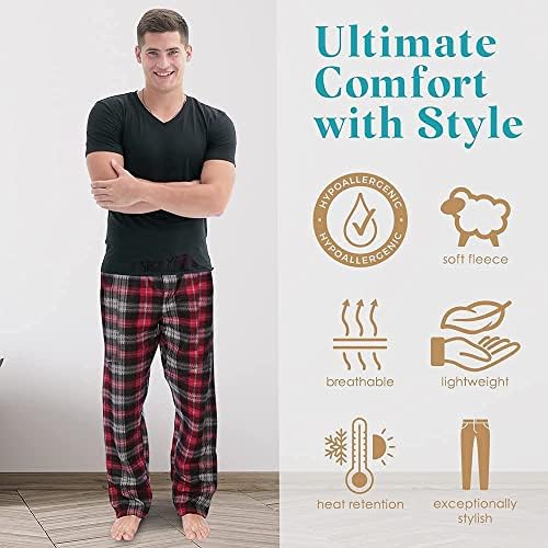 Erkek Pijama Pantolonu - Erkek Pijama Altları-Erkek Polar Ekose Cepli dinlenme pantolonu 1 & 3'lü Paket