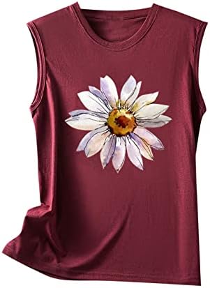 Crewneck Gömlek Kadınlar için, yaz Kolsuz Bluz Casual Çiçek Çiçek Boyama Baskı Tunik Gömlek Tops Genç Kızlar için