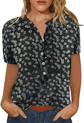 Kadınlar için üstleri Kısa Kollu Yaz Moda Rahat Moda baskılı tişört Gömlek Düğmesi Yaka T Uzun Kollu Tee