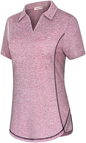 Yakestyle kadın V Boyun golf gömlekleri Kısa Kollu Atletik Hızlı Kuru Nem Tenis Esneklik Yoga Golf polo gömlekler