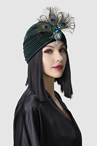ÖTESİNDE kadın Türban Şapka Kristal Vintage Başkanı Wrap Örgü Pilili Türban (Siyah)