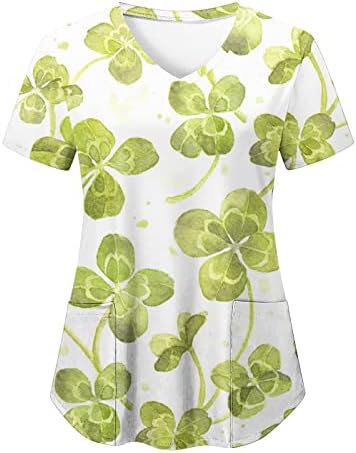 Aziz Patrick Günü Scrub_Tops Kadınlar için Gizlemek Göbek Gömlek Casual Kısa Kollu Hemşirelik Üniforma Tunik Bluz