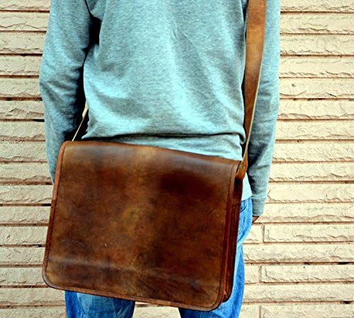 Deri Tam Flap Messenger El Yapımı Çanta laptop çantası Satchel Çanta Yastıklı askılı çanta okul çantası Kahverengi