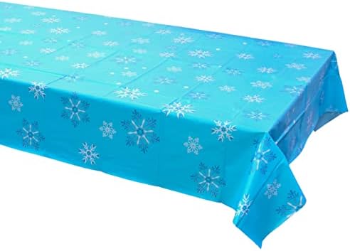 Iconikal Plastik Masa Örtüsü Masa Örtüsü, Mavi Kar Tanesi, 54 inç x 108 inç, 3'lü Paket