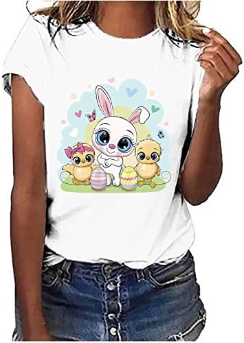 Genç Kızlar Paskalya Kadınlar için Komik Tavşan Grafik Tişörtleri Tees Ekip Boyun Casual Tunik Sevimli Kazak Yumuşak