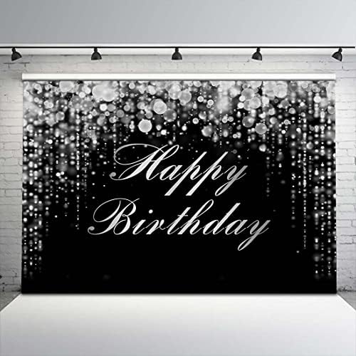 Avezano Siyah ve Gümüş Doğum Günü Zemin 8x6ft Işıltılı Mutlu Doğum Günü Arka Plan Gümüş Doğum Günü Partisi Afiş Süslemeleri