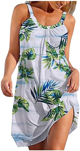 WPOUMV Yaz Elbiseler Kadınlar ıçin Kolsuz Ekip Boyun Çiçek Baskı Sundress Casual Plaj Tankı Elbise Hawaiian Mini Elbiseler