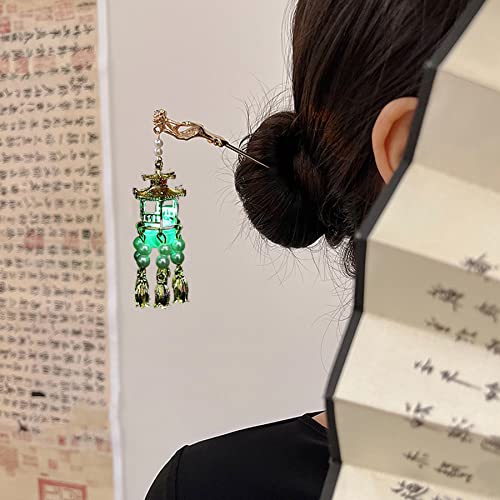 Çin Antik Stil fener Saç sopa İnci Kolye Firkete Metal Headdress Aksesuarları açık yeşil