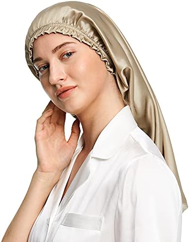 LilySilk kadın İpek Uyku Kap 19 Momme 100 Gerçek İpek Kaput Yumuşak Elastik Bant ile Saç için