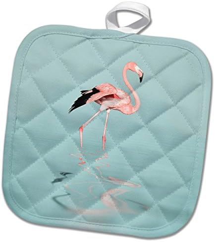 Sakin Su Tutucularında Yürüyen 3 Damla Pembe Flamingo, 8 x 8, Beyaz