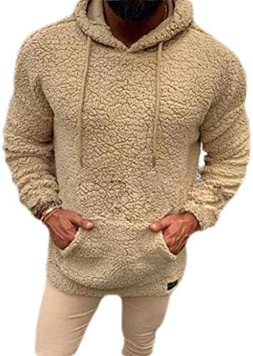Erkek Kış uzun kollu bulanık Sherpa kazak dış giyim kapüşonlu Sweatshirt