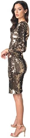 Elbise Nüfus kadın Natalie Uzun Kollu Yuvarlak Boyun Ön Yan Yarık Bodycon Midi Elbise