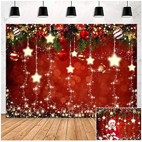 Köpüklü Yıldız Kırmızı Noel Fotoğraf Arka Plan 5x3ft Vinil Glitter Sparkle Noel Ağaçları Noel Top Ağacı Mutlu Yeni