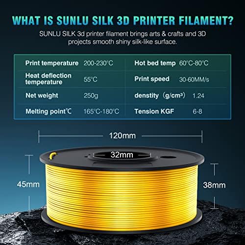 SÜNLÜ 3D Yazıcı Filament, 250G PLA İpek Filament ABS 230G Filament Paketi, 16 Rulo, açık Altın + Gümüş + Mor + Kırmızı+Turuncu