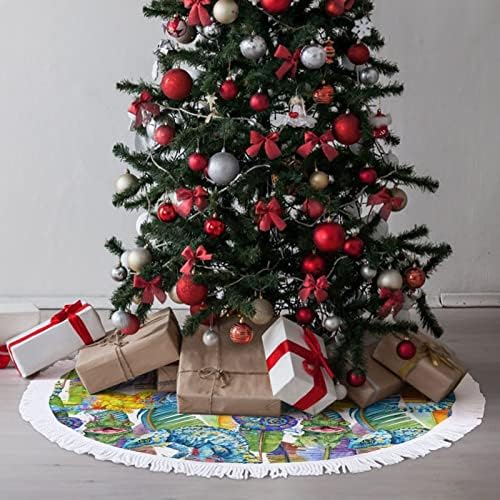 Suluboya Palmiye Yaprakları ve Bukalemun Kertenkele Noel Ağacı Etek Noel Ağacı Mat Püskül Süsler Süslemeleri Tatil