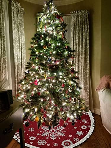 Vantaso 48 inç Büyük Ağacı Etek Noel Dekorasyon ile Püsküller, kırmızı Noel Gümüş Kar Taneleri Noel Ağacı Mat için