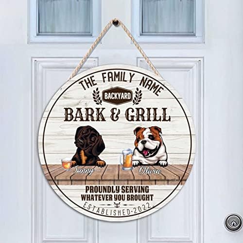 Mesllings Bark & Grill Getirdiğiniz Her Şeye Yuvarlak Hizmet Ahşap Kapı İşareti Sevimli Duvar Asılı Tabela Plak 16