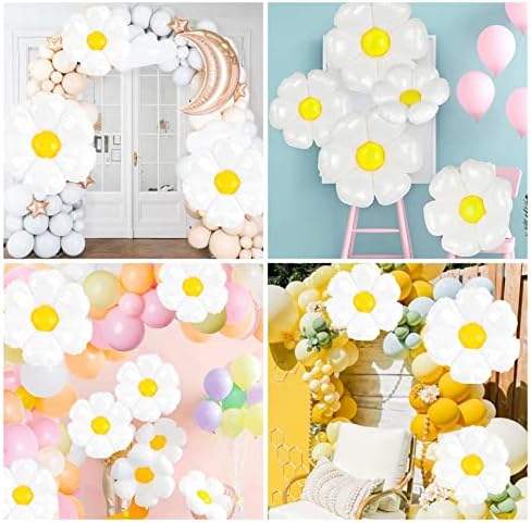 JEPELUS Papatya Balonlar, Pompa ile 15 Adet Çiçek Balonlar, Büyük Beyaz Papatya Parti Süslemeleri,Groovy Boho Papatya