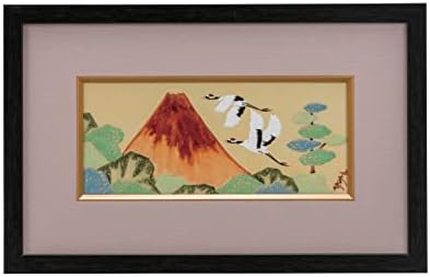 Dekoratif Seramik panel. Kızıl Mt. Fuji ve crane.Japon Kutani gereçleri. ktn-k7-1375
