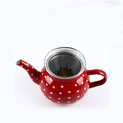 Kalın 1L küçük Küresel emaye çaydanlık Kırmızı Puantiyeli emaye Bağlı Pot (Renk: A, Boyut