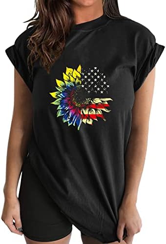 4th Temmuz Gömlek Kadınlar için Amerikan Bayrağı Rahat Yaz Kısa Kollu Crewneck T-Shirt Yıldız Çizgili Kravat Boya