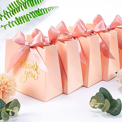 SOSFKİM Teşekkür Ederim Küçük hediye keseleri 24 Paket - Kurdeleli Mini Pembe Kağıt hediye keseleri, Parti Favor Goodie