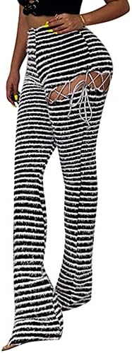Vakkest kadın Çizgili Örme Yığılmış Tayt Kalça Kaldırma rahat pantolon Streetwear Pantolon Y2K Kabarık Jogger Sweatpants