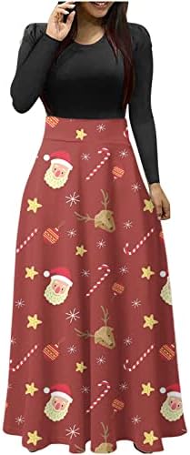 Kadın Uzun Kollu Maxi Parti Elbiseler 2022 Noel Gevşek Rahat uzun elbise Sevimli Elk Grafik Baskılı Kokteyl Elbisesi