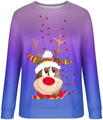 ticcoy kadın Noel Ren Geyiği Tişörtü Degrade Grafik Baskılı Uzun Kollu Casual Crewneck Renk Blok Gömlek Tops
