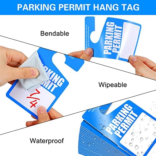 100 Paket Park İzni askılı etiketler Plastik Park Afişleri PVC askılı etiket 3x5 İnç Araba Dikiz Aynası için (Mavi)