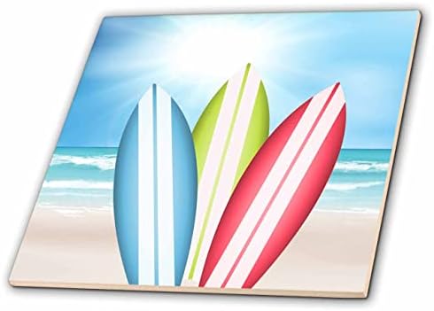 Bir Plaj Sahnesinde 3dRose Kırmızı, Yeşil ve Mavi Sörf Tahtaları İllüstrasyon-Fayans (ct_354883_1)