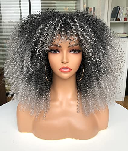 CURLCRAZY 16 inç Kıvırcık kahküllü peruk Siyah Kadınlar için Kinky Kısa Kıvırcık Peruk Afro Peruk (Mor)