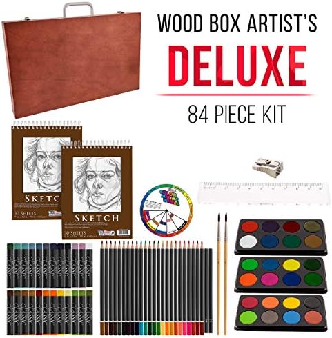 ABD Sanat Kaynağı 82 Parça Deluxe Sanat Yaratıcılık Seti Paketi ile 9 x 12 Premium Ekstra Ağır Suluboya Resim Kağıt