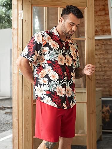 LUBOSE İki Parçalı Kıyafetler Erkekler için Erkekler Rastgele Tropikal Baskı Gömlek ve İpli Bel Şort (Renk: Çok Renkli,