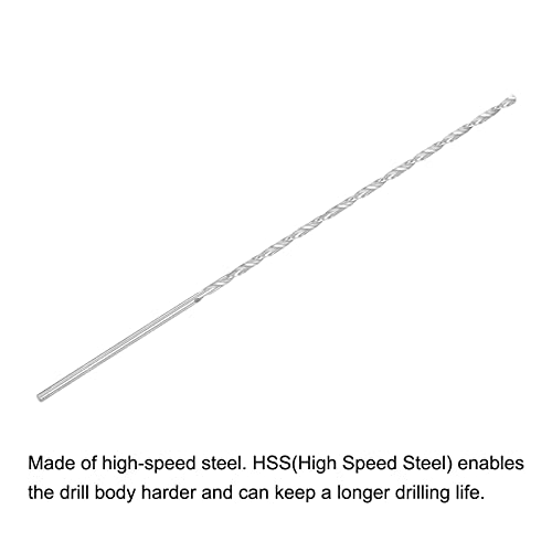 uxcell HSS (Yüksek Hız Çeliği) Ekstra Uzun Büküm Matkap Uçları, 3mm Matkap Çapı 250mm Uzunluk 2 Adet