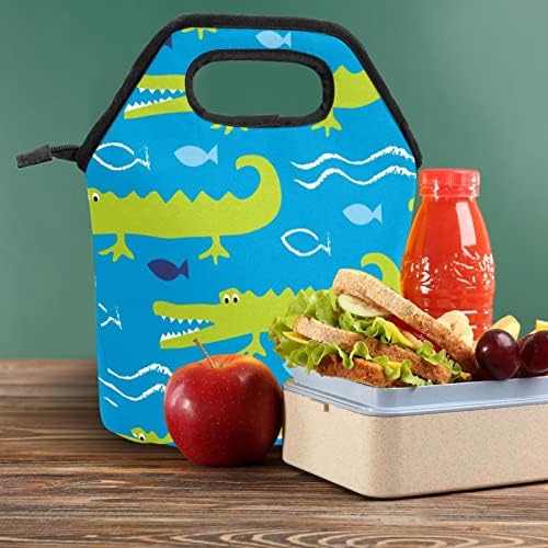 HEOEH Mavi Okyanus Timsah Öğle Yemeği soğutucu çanta Tote Çanta Yalıtımlı Fermuar Öğle Yemeği Kutuları Çanta Açık
