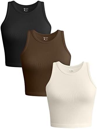 OQQ kadın 3 Parça Tankı Üstleri Nervürlü Dikişsiz Yoga Gömlek Egzersiz Egzersiz Racerback Kırpma Üstleri