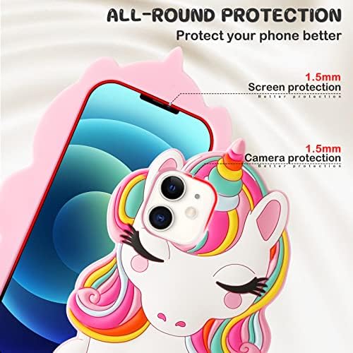 JoySolar Renk Unicorn iphone için kılıf 11 6.1 Sevimli Silikon 3D Çizgi Film Karakteri Hayvan Telefon Kapak Çocuklar