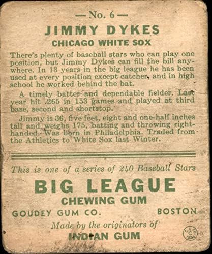 1933 Goudey 6 Jimmy Daykları Chicago White Sox (Beyzbol Kartı) ADİL White Sox