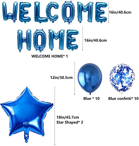 Hoşgeldiniz Ev Mektup Balon Afiş Yıldız konfeti balonları Ordu Tema Dağıtım Dönüş Ev Aile Partisi Süslemeleri(Mavi)
