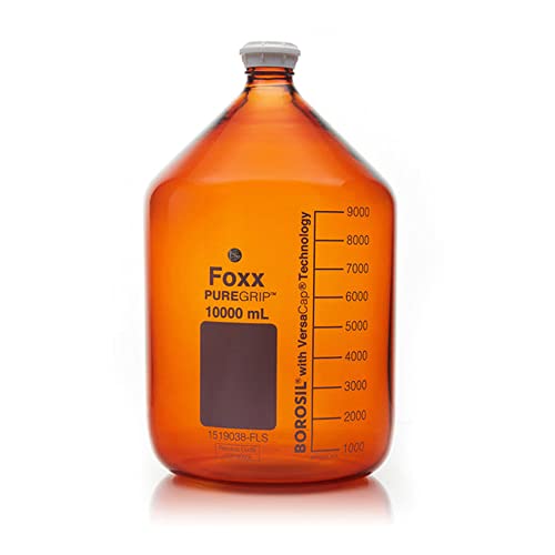 Foxx Yaşam Bilimleri 1519038-FLS PUREGRİP Borosilikat Cam 3.3 Reaktif Şişesi GL45 vidalı kapak ve Dökme Halkalı, Dereceli,