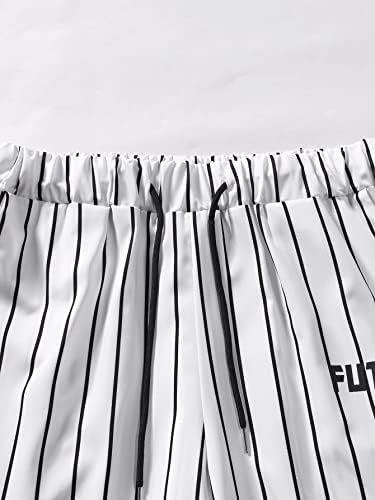 FİOXA İki Parçalı Kıyafetler Erkekler için Erkekler Dikey Çizgili Gömlek ve İpli Bel Şort Tee Olmadan (Renk : Siyah/Beyaz,
